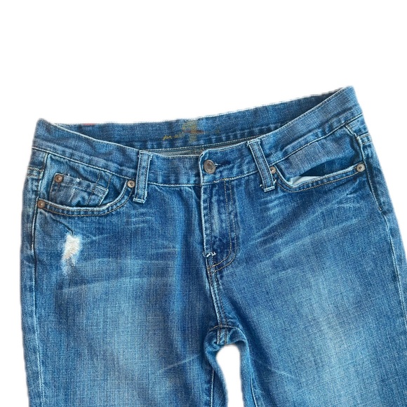 7 FOR ALL MANKIND ~ Medium Wash Blue Distressed Boot Cut Jeans size 8 - Picture 3 of 9